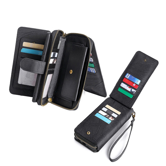 Wallet Case Compatible for iPhone 13 14 Series Women Detachable Phone Cover with Card Holder -Black-13M