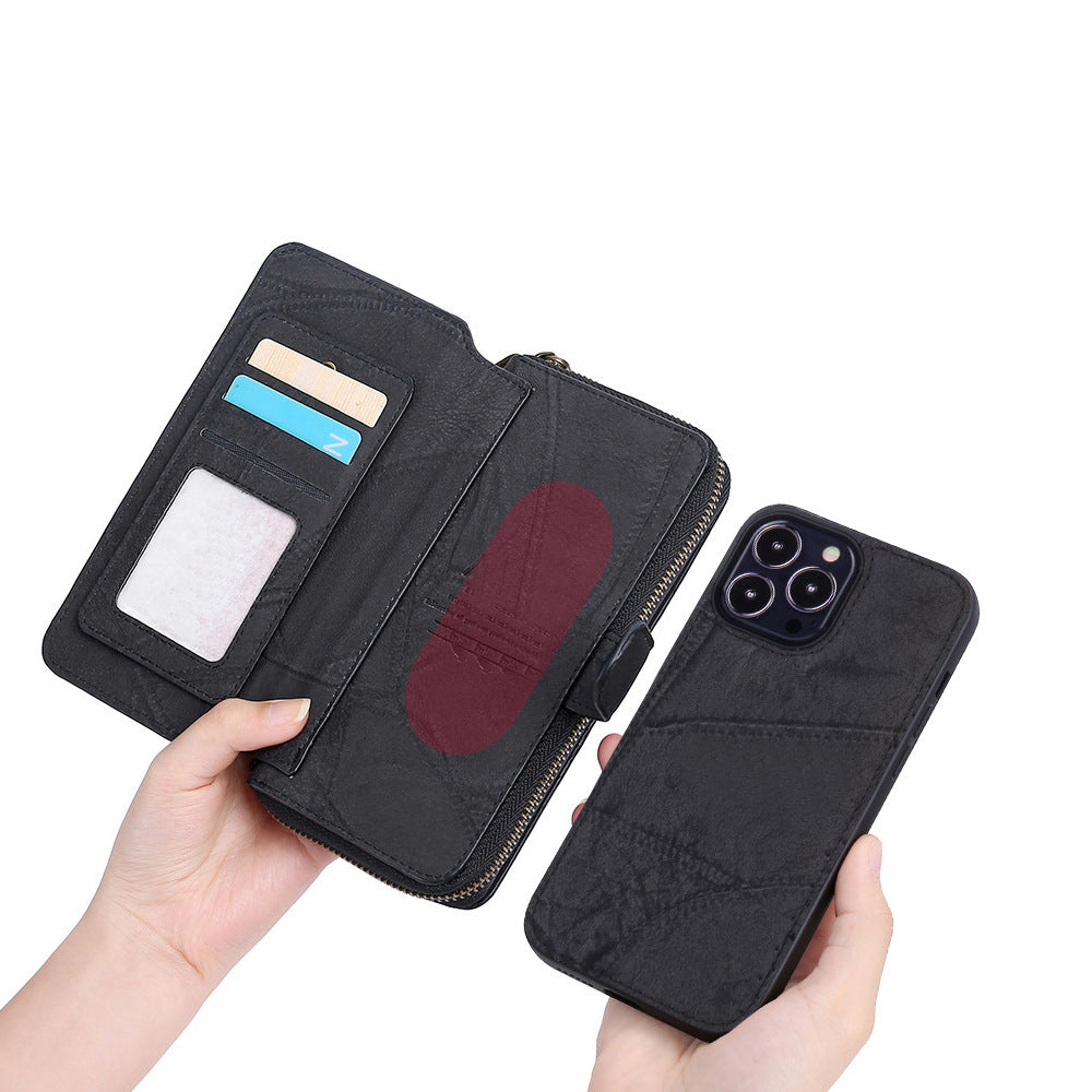 Wallet Case Compatible for iPhone 13 14 Series Women Detachable Phone Cover with Card Holder -Black-13M