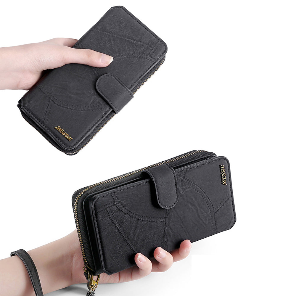 Wallet Case Compatible for iPhone 13 14 Series Women Detachable Phone Cover with Card Holder -Black-13M