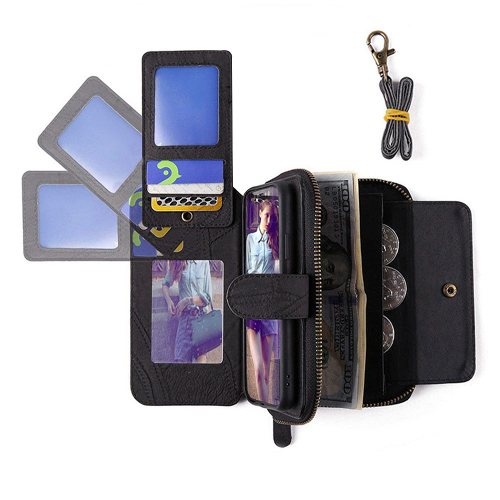 Wallet Case Compatible for iPhone 13 14 Series Women Detachable Phone Cover with Card Holder -Black-13M