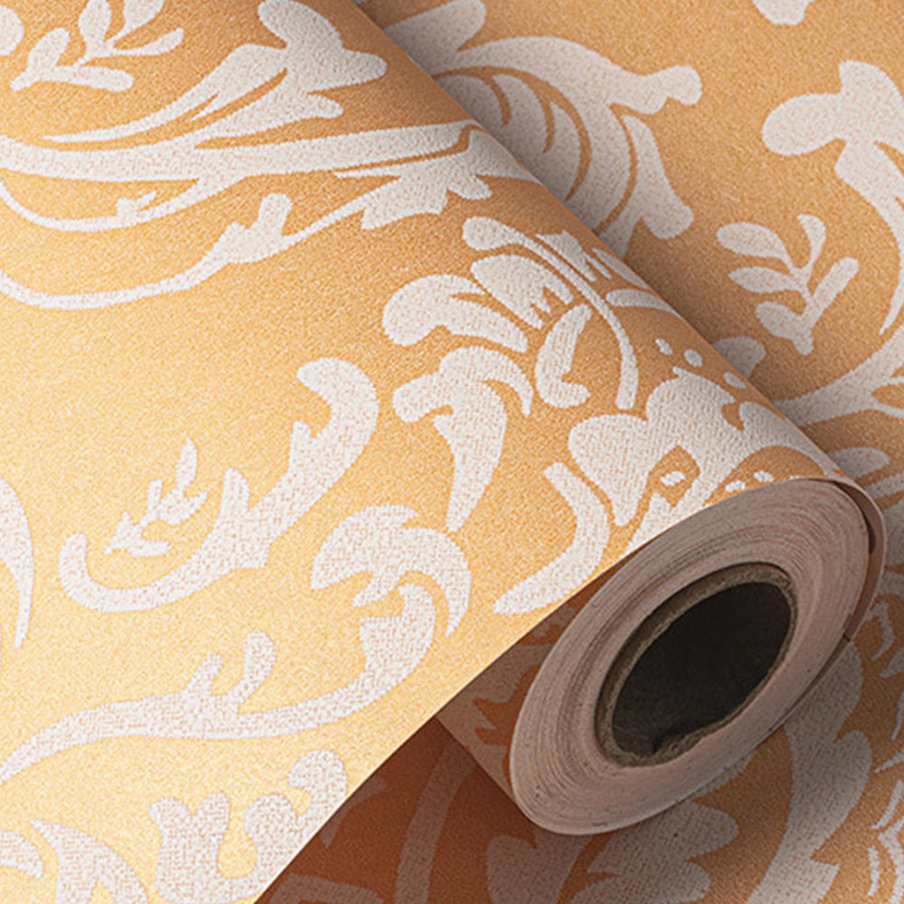 Self Adhesive Wallpaper for Kitchen 3D Damask Flocking - Yellow
