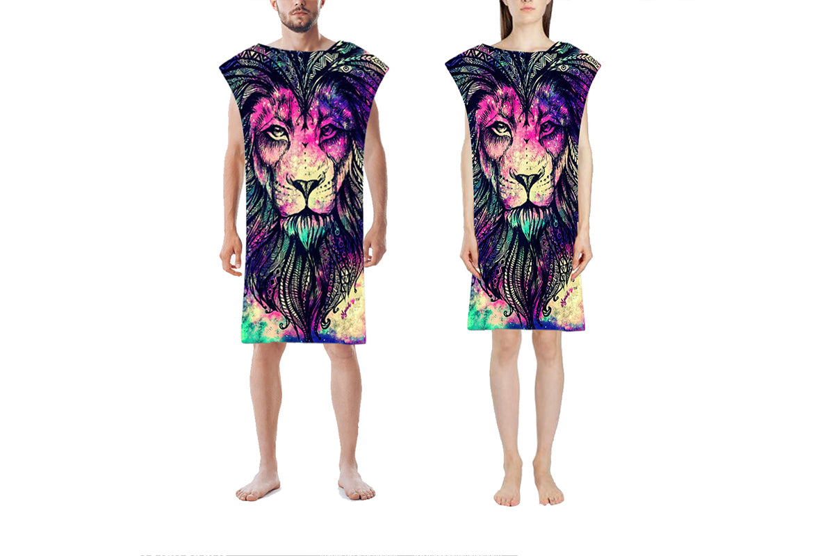 Hooded Beach Towel Unisex Changing Robe Quick Dry Towel-Purple lion