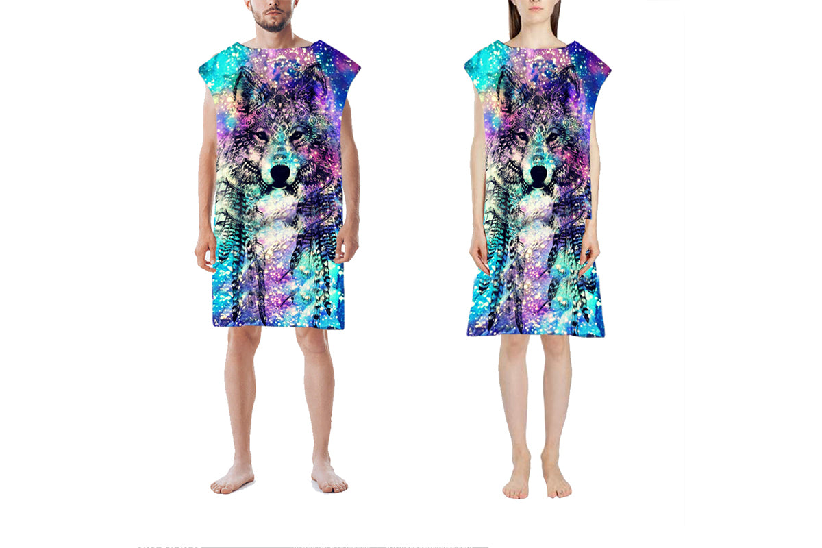 Hooded Beach Towel Unisex Changing Robe Quick Dry Towel-Wolf and white point