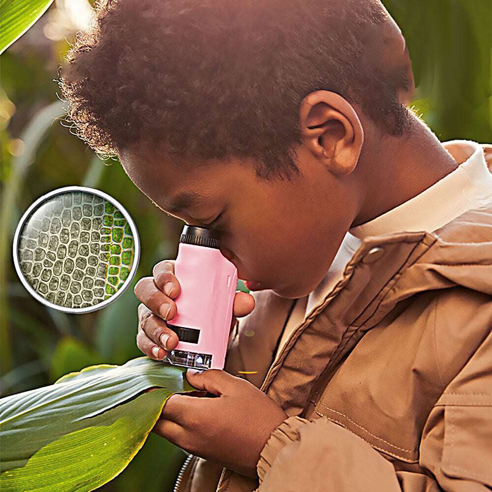 Toy 2Pcs Pocket Microscope Science Toys Educational Microscope Kit for Kids Portable -Pink