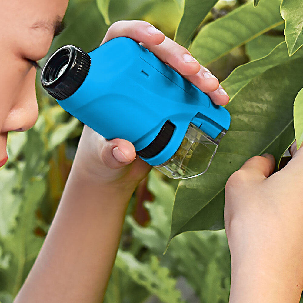 Toy Pocket Microscope Science Toys Educational Microscope Kit for Kids Portable -Blue