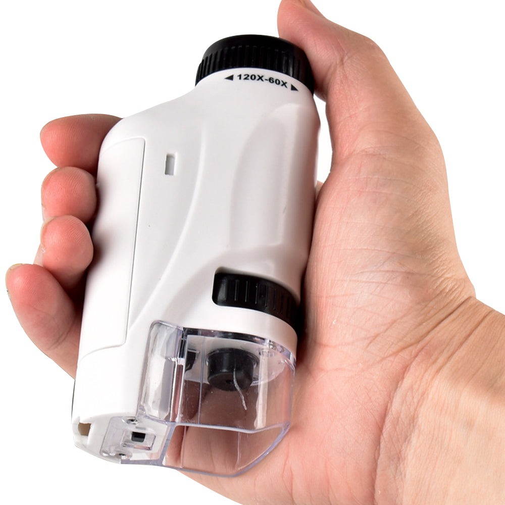 Toy Pocket Microscope Science Toys Educational Microscope Kit for Kids Portable -White