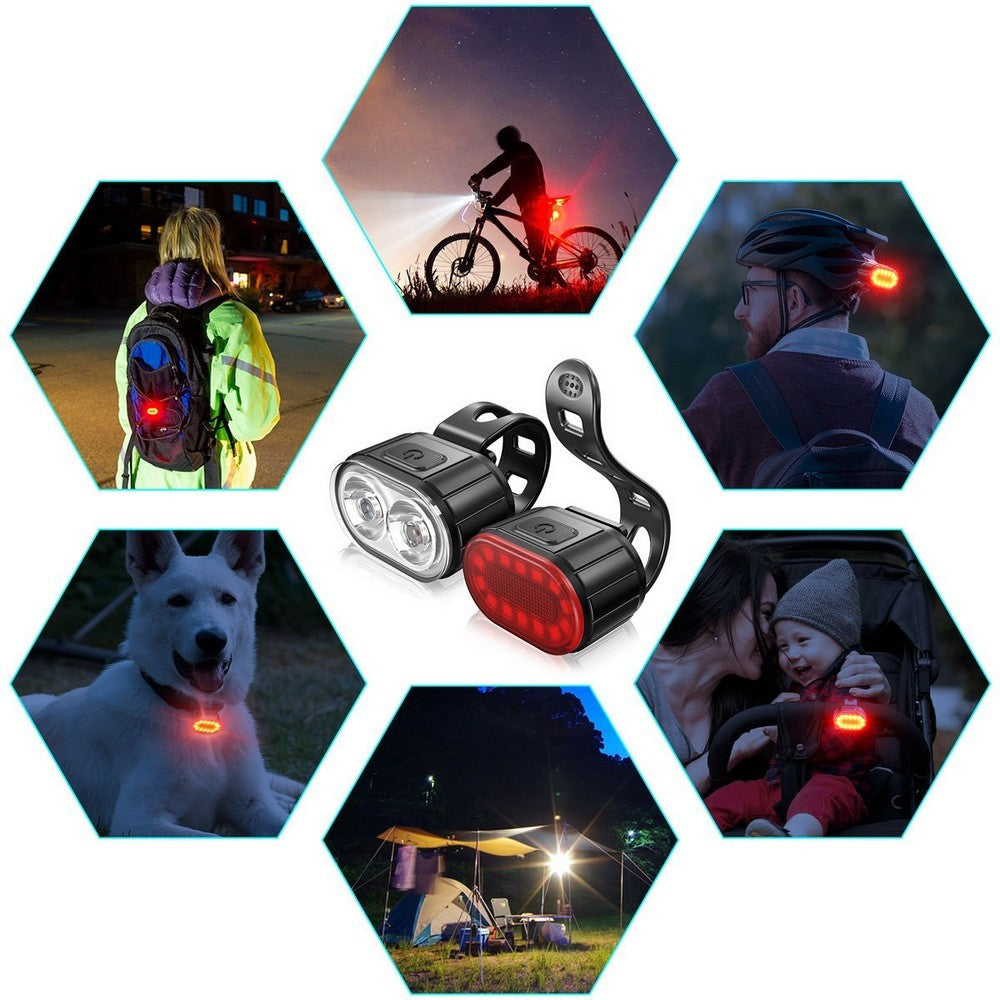 Rechargeable Bicycle Lights Set Bright 4+6 Modes Front Light and LED Back Taillight