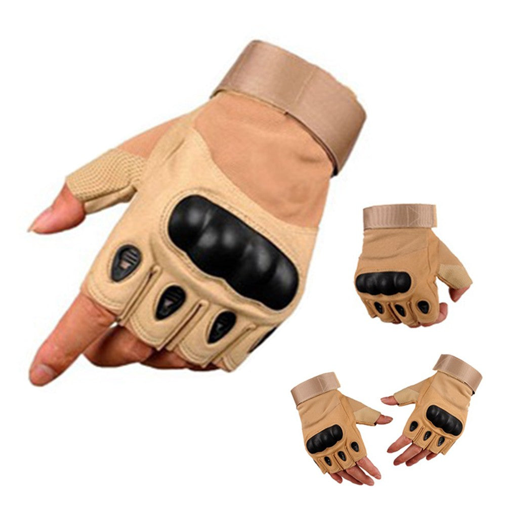 Pair of Men Half Finger Gloves Fingerless Outdoor Cycling Tactical Sports Gloves Brown