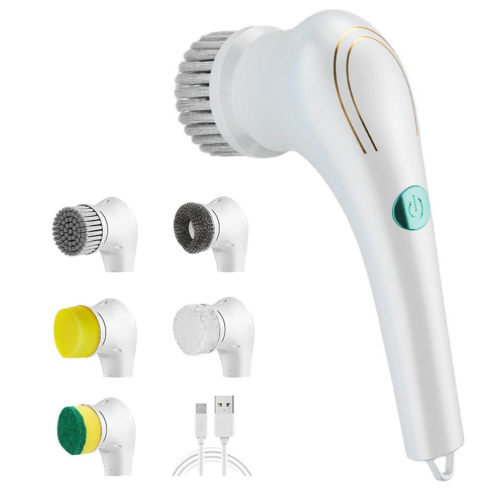 5 in 1 Handheld Electric Cleaning Brush USB Rechargeable Electric Dishwashing Brush Shower Scrubber Cleaning Tool Kit