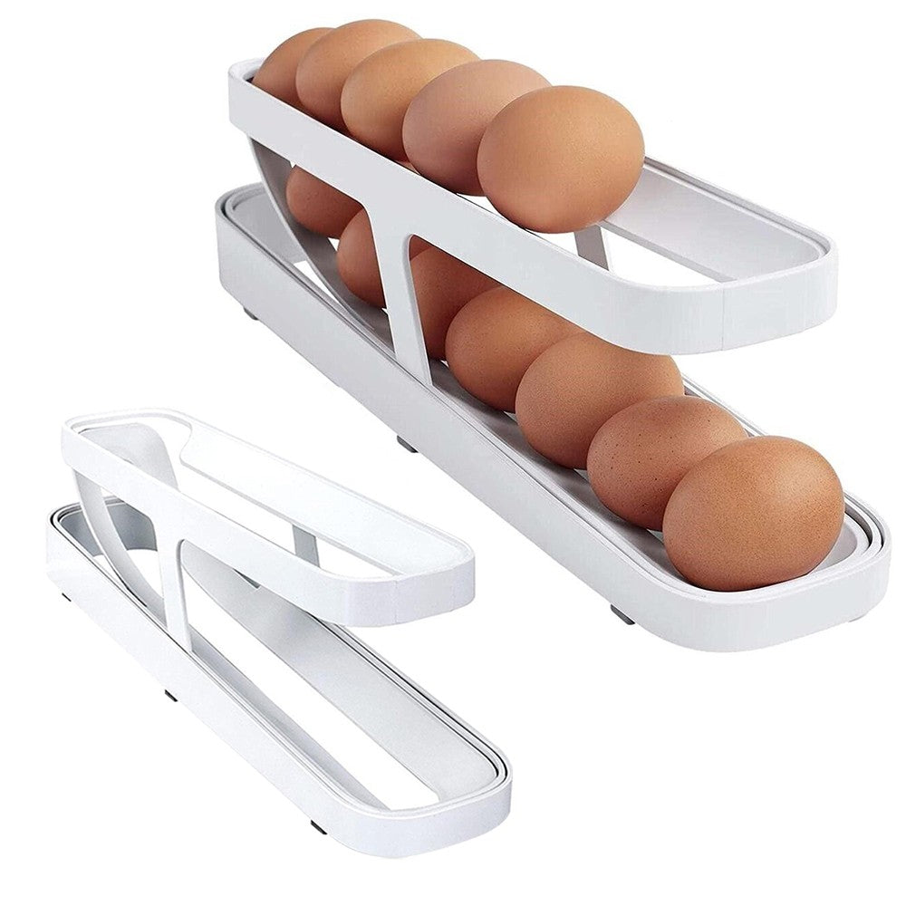 Refrigerator Egg Dispenser Auto Rolling Egg Holder 2 Tier Storage Rack