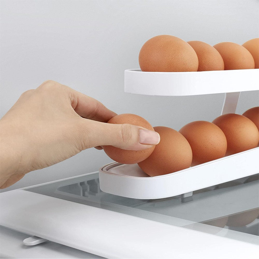 Refrigerator Egg Dispenser Auto Rolling Egg Holder 2 Tier Storage Rack