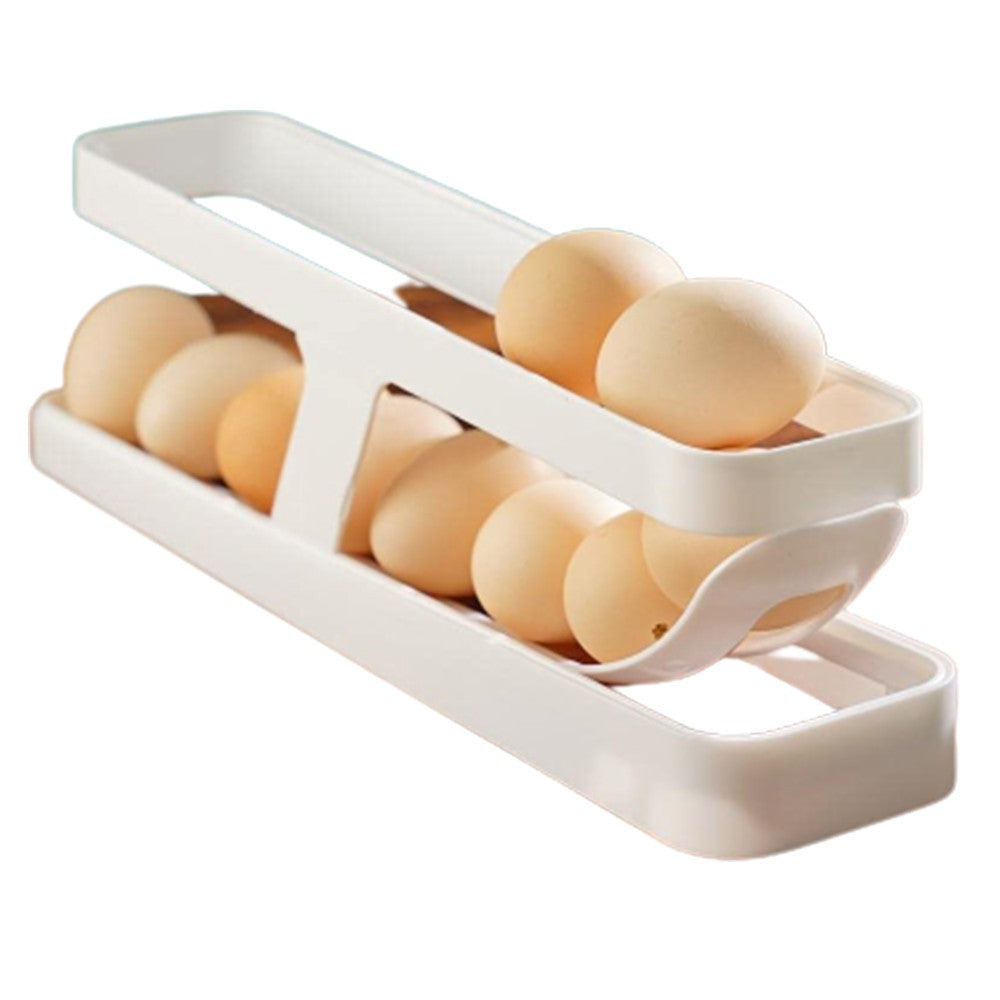 Refrigerator Egg Dispenser Auto Rolling Egg Holder 2 Tier Storage Rack