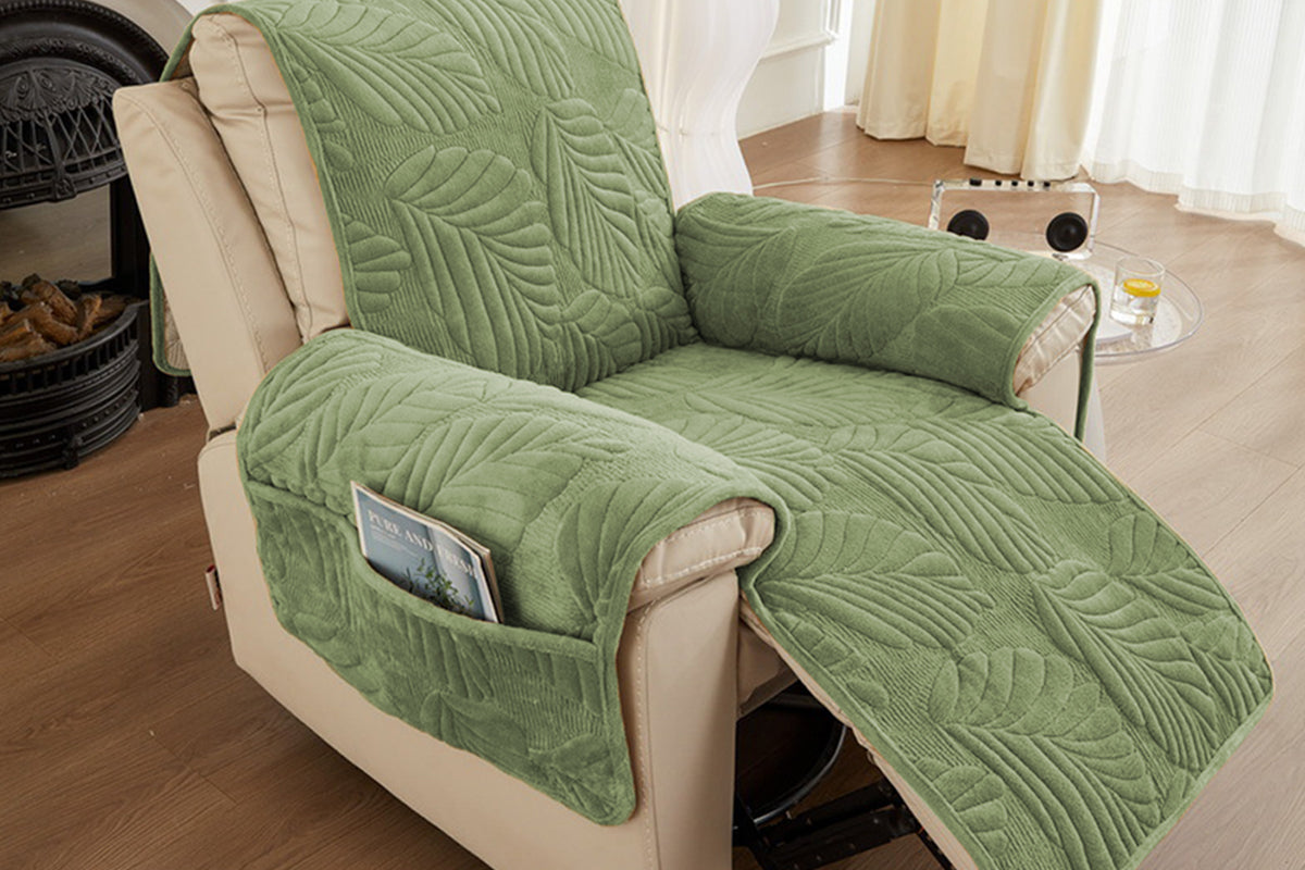 Reclining Couch Slipcovers Soft with Pockets Protector for Pets Kids-Off-Green