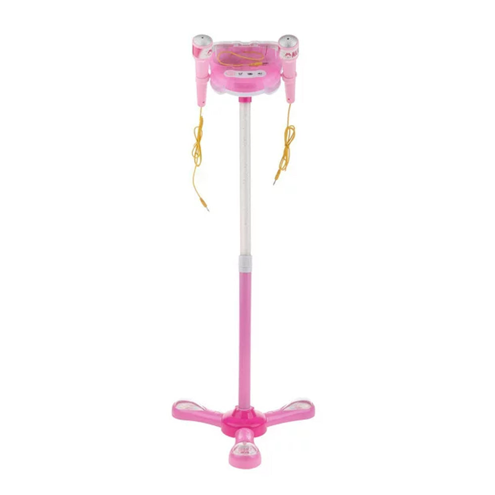 Microphone with Stand Karaoke Machine Musical Singing Toy with 2 Microphones -Pink
