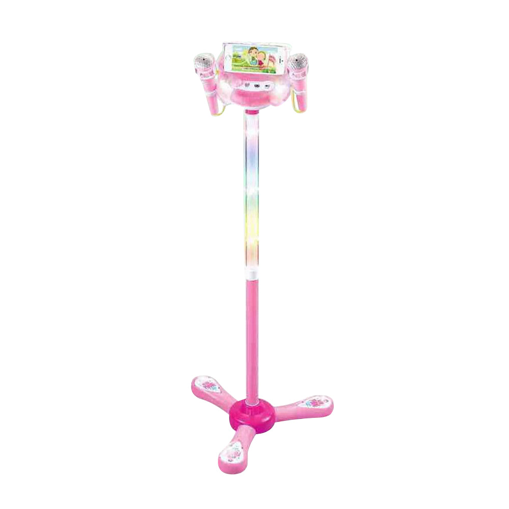 Microphone with Stand Karaoke Machine Musical Singing Toy with 2 Microphones -Pink