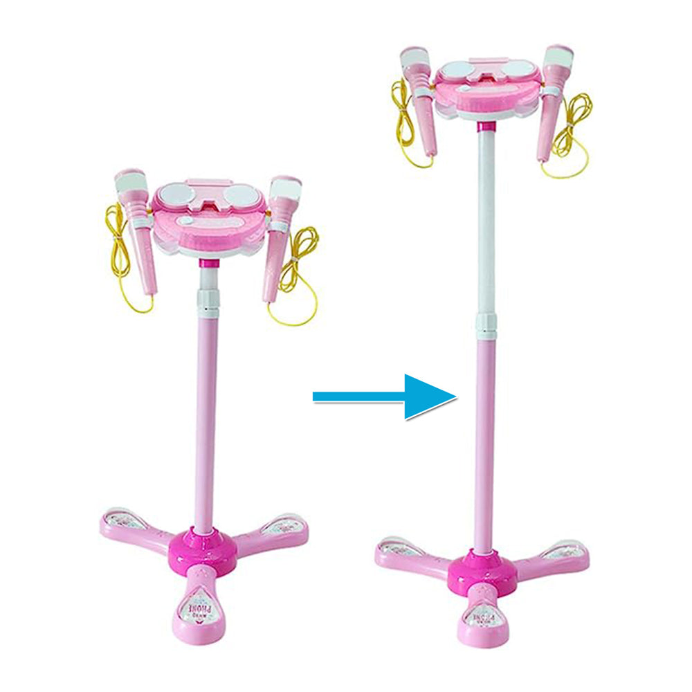 Microphone with Stand Karaoke Machine Musical Singing Toy with 2 Microphones -Pink