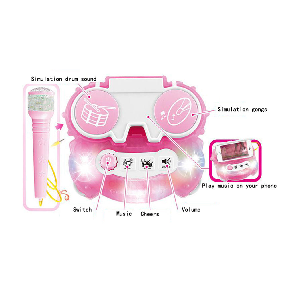 Microphone with Stand Karaoke Machine Musical Singing Toy with 2 Microphones -Pink