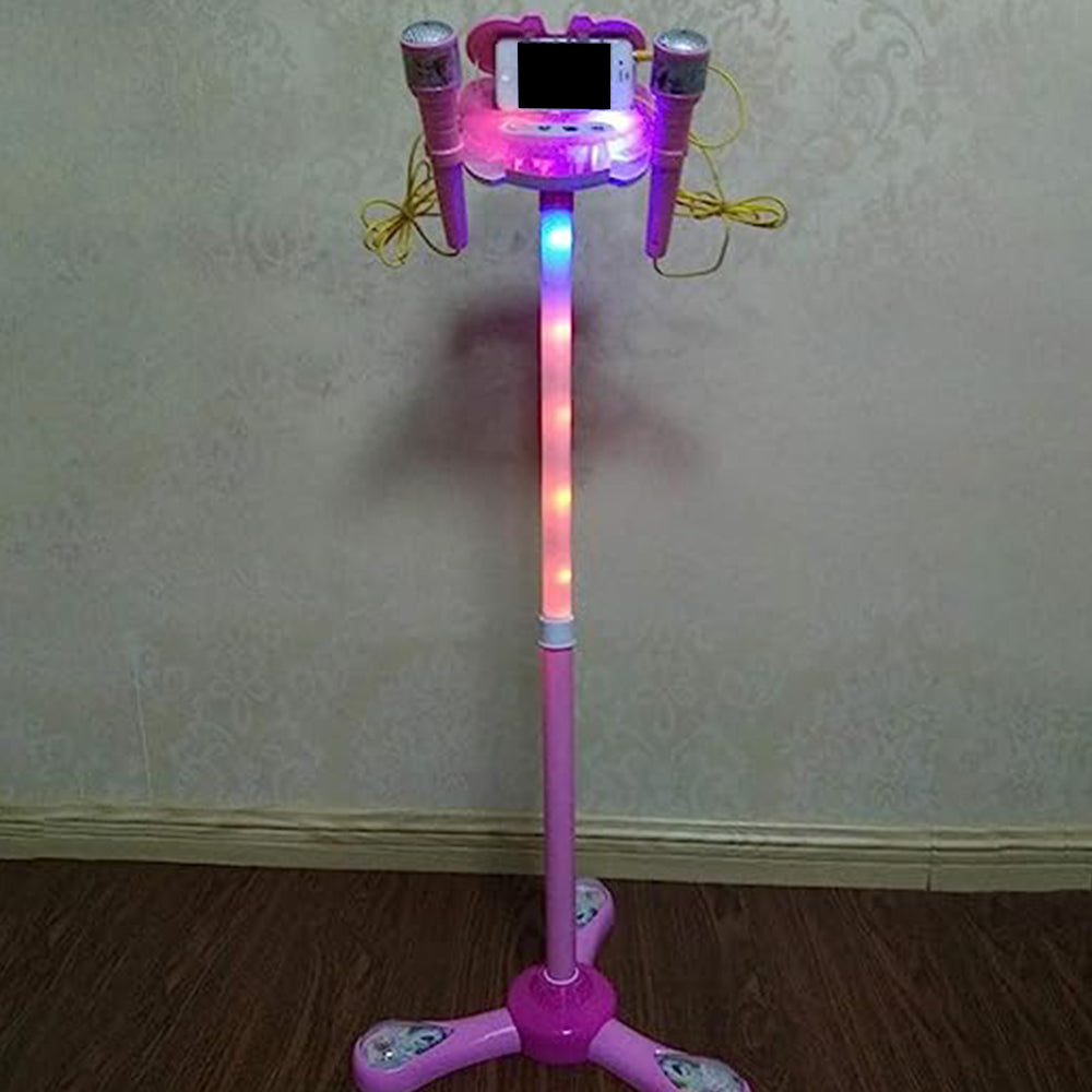 Microphone with Stand Karaoke Machine Musical Singing Toy with 2 Microphones -Pink