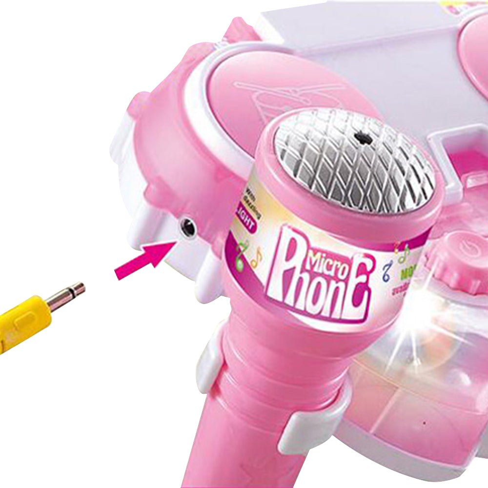 Microphone with Stand Karaoke Machine Musical Singing Toy with 2 Microphones -Pink