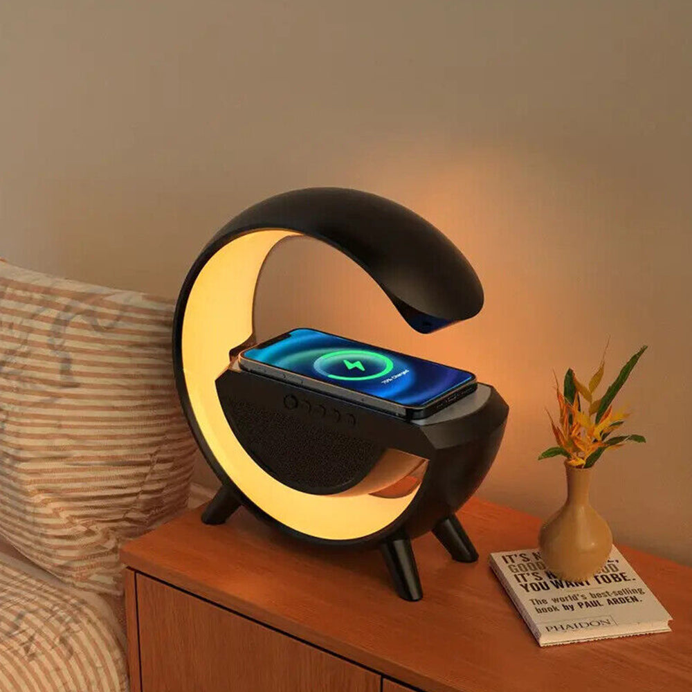 Wireless Phone Charger Atmosphere Lamp Intelligent Bluetooth Speaker Night Light Black