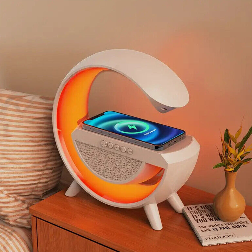 Wireless Phone Charger Atmosphere Lamp Intelligent Bluetooth Speaker Night Light White