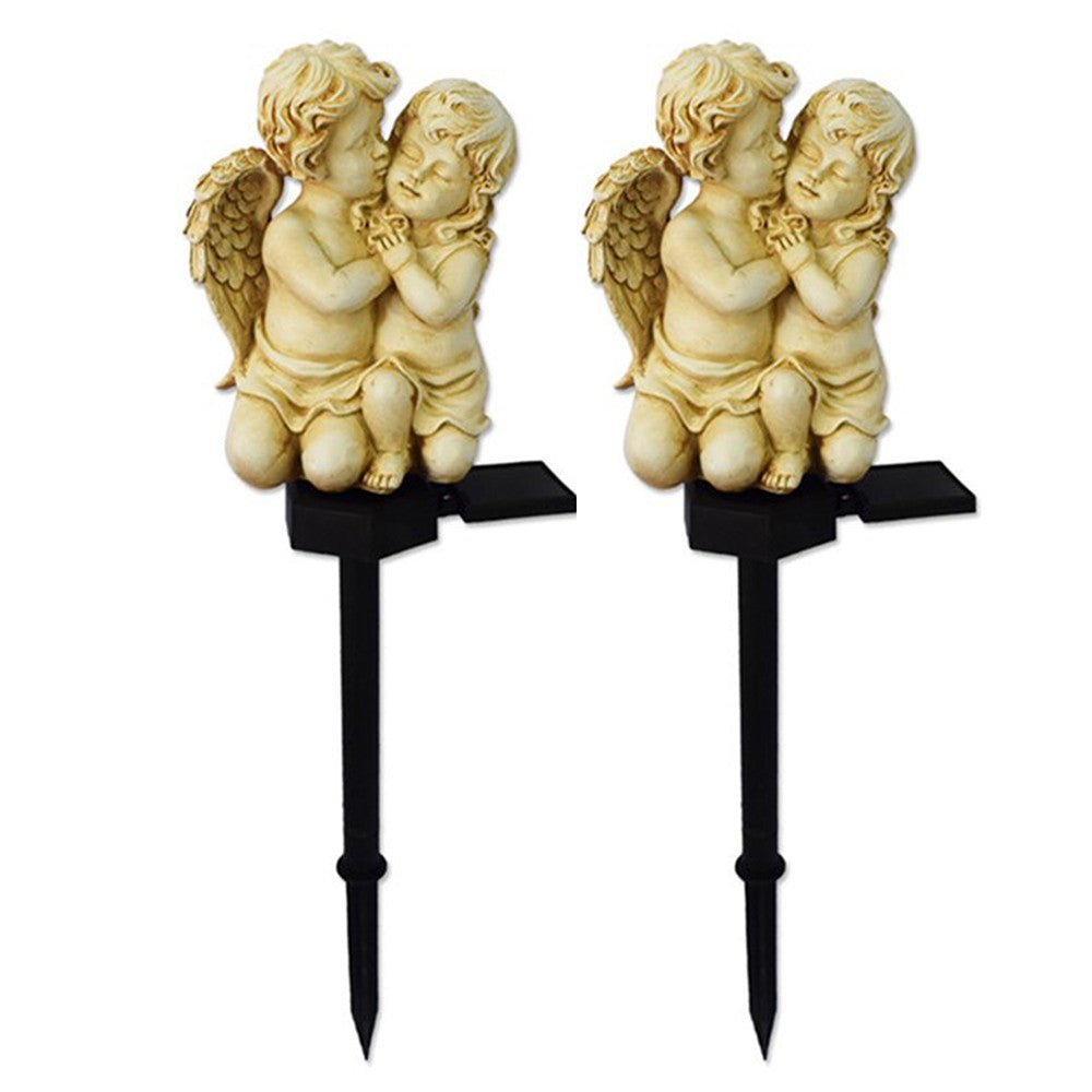 2Pcs Solar Garden Light Resin Angel LED Light Yard Lamp Landscape Stake Light