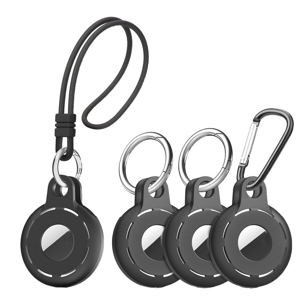 4Pcs For Apple Airtag Case Cover Anti-lost Keychain Ring Protective Case Black