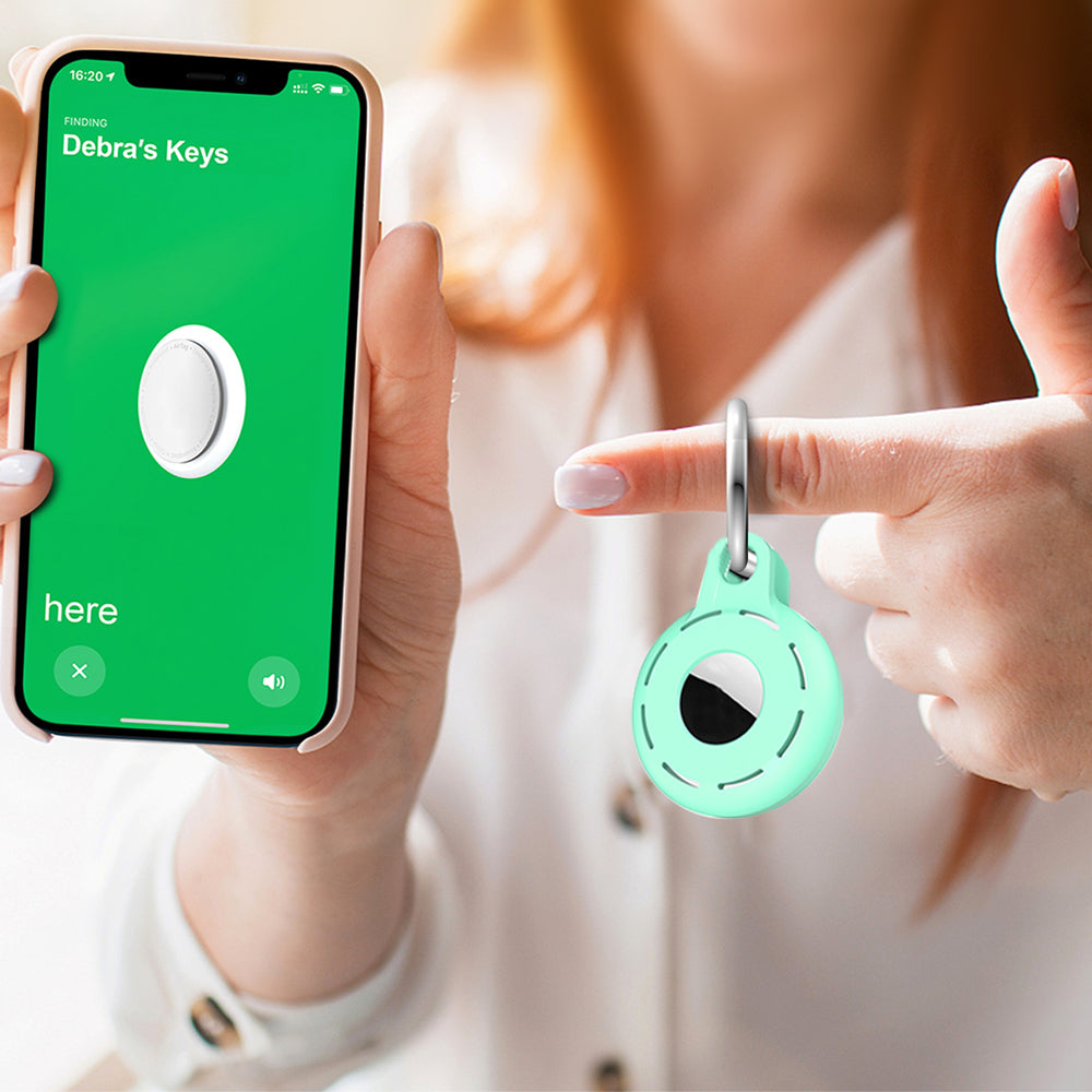 4Pcs For Apple Airtag Case Cover Anti-lost Keychain Ring Protective Case Green