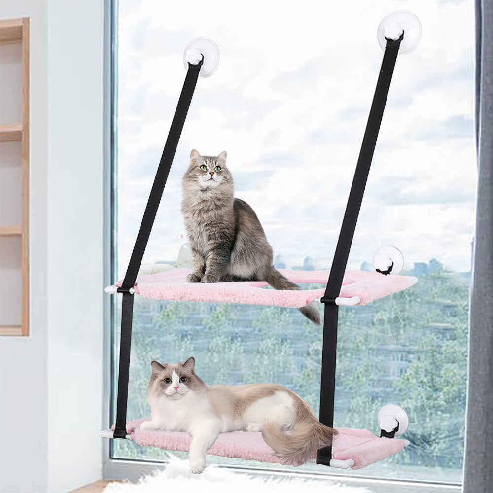 2-Layer Cat Hammock with Thick Mat Cat Sucker Warm Hanging Nest Pink
