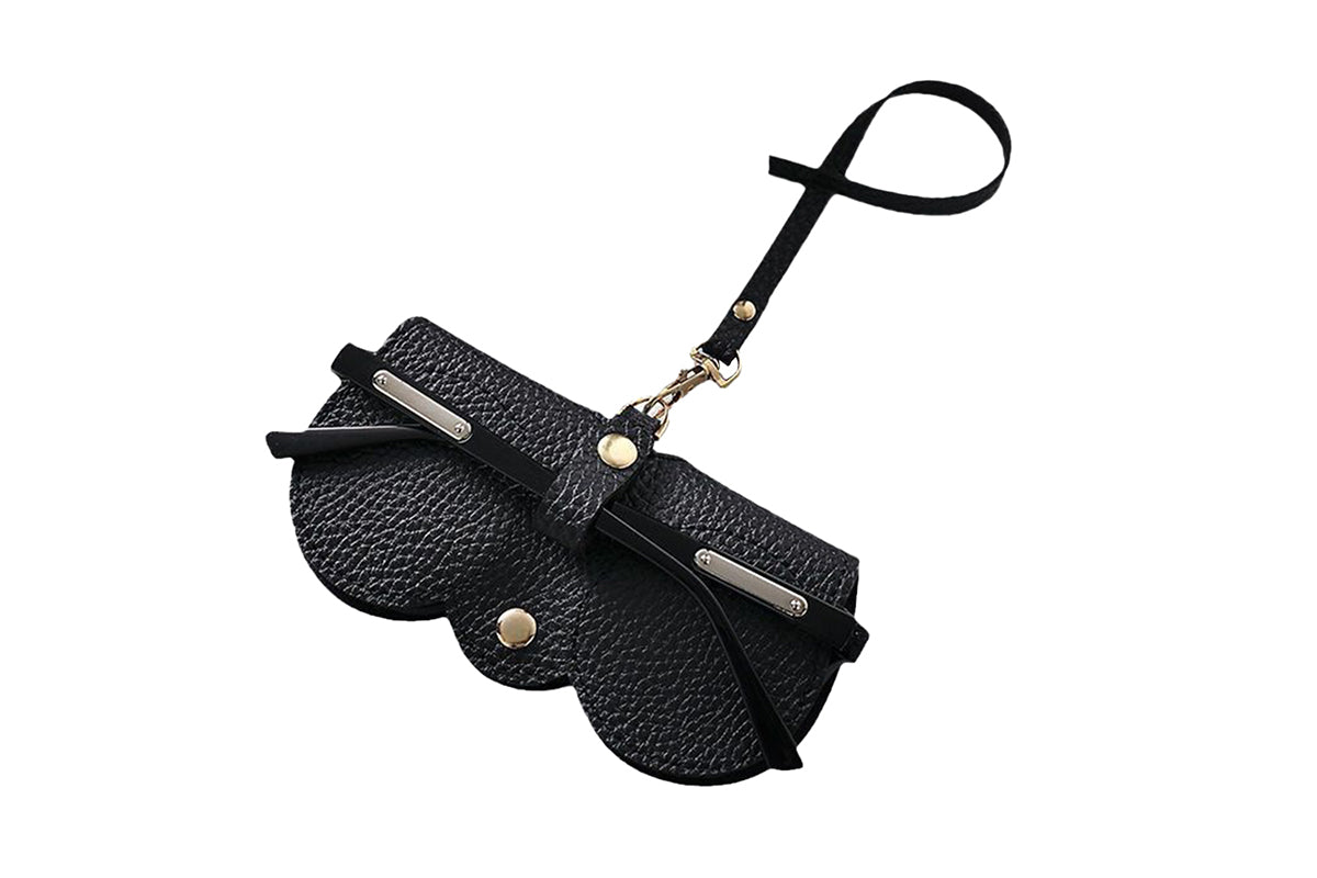 Portable Leather Glasses Case Holder Sunglasses Pouch-Black