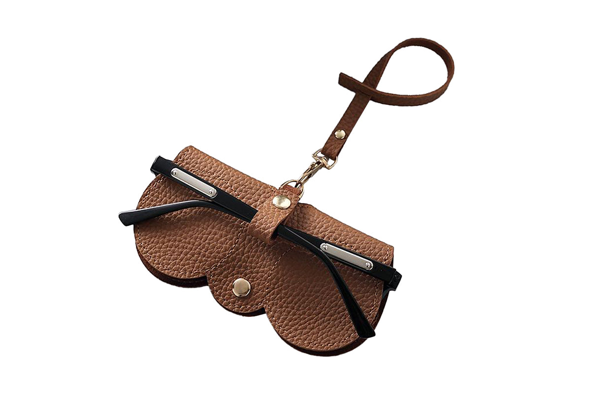 Portable Leather Glasses Case Holder Sunglasses Pouch-Brown