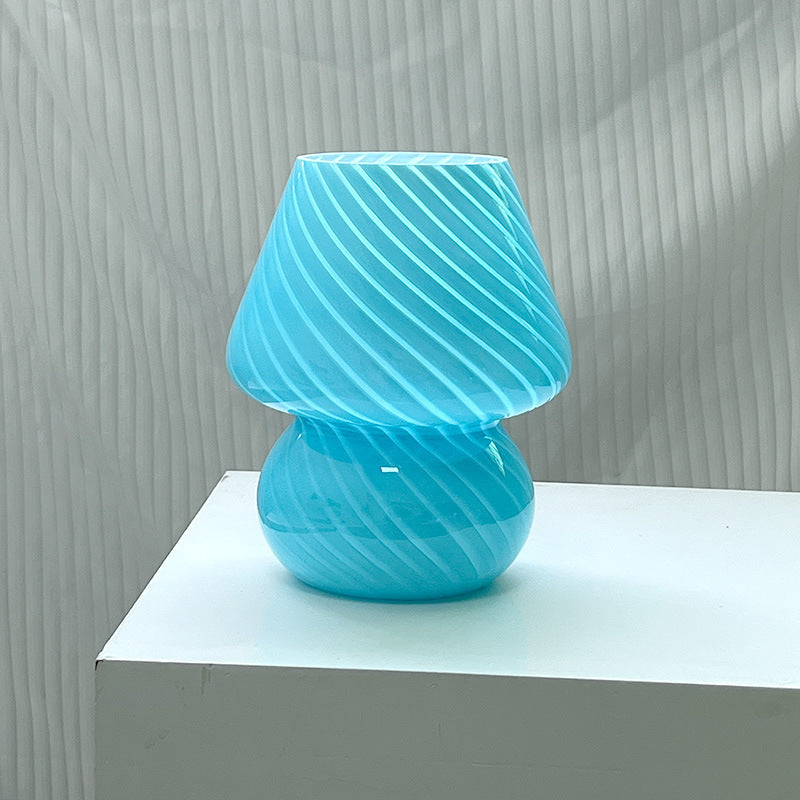 Mushroom Glass Table Lamp Bedside Night Light Desk Lamp Blue