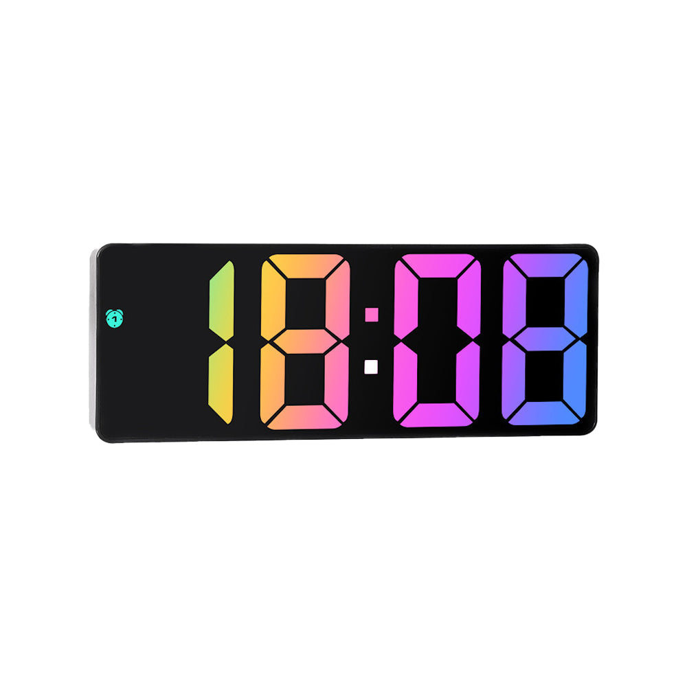 Digital Alarm Clock Colorful Display LED Clock for Bedroom Electronic Desktop Clock Black