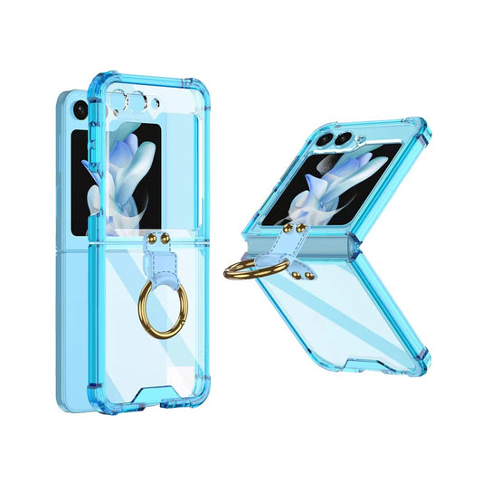 For Samsung Galaxy Z Flip5 5G Airbag Case Slim Clear Cover With Ring Stand Blue