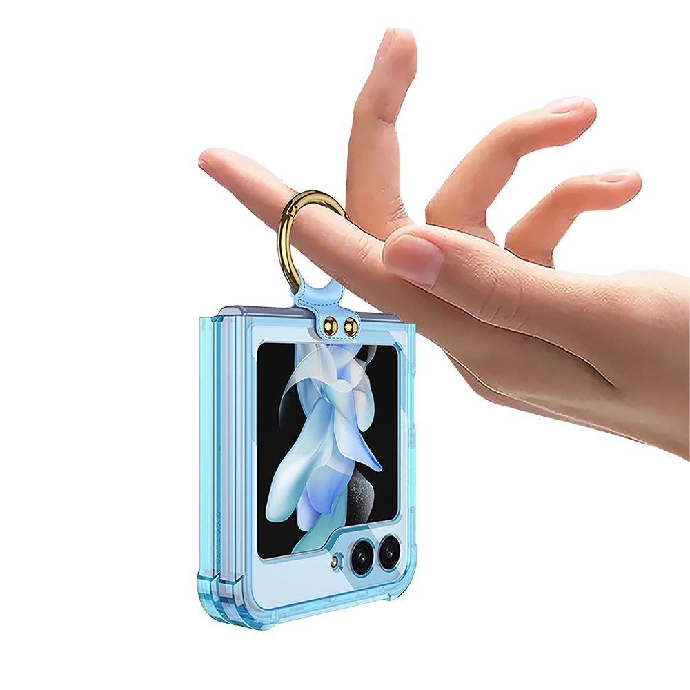 For Samsung Galaxy Z Flip5 5G Airbag Case Slim Clear Cover With Ring Stand Blue