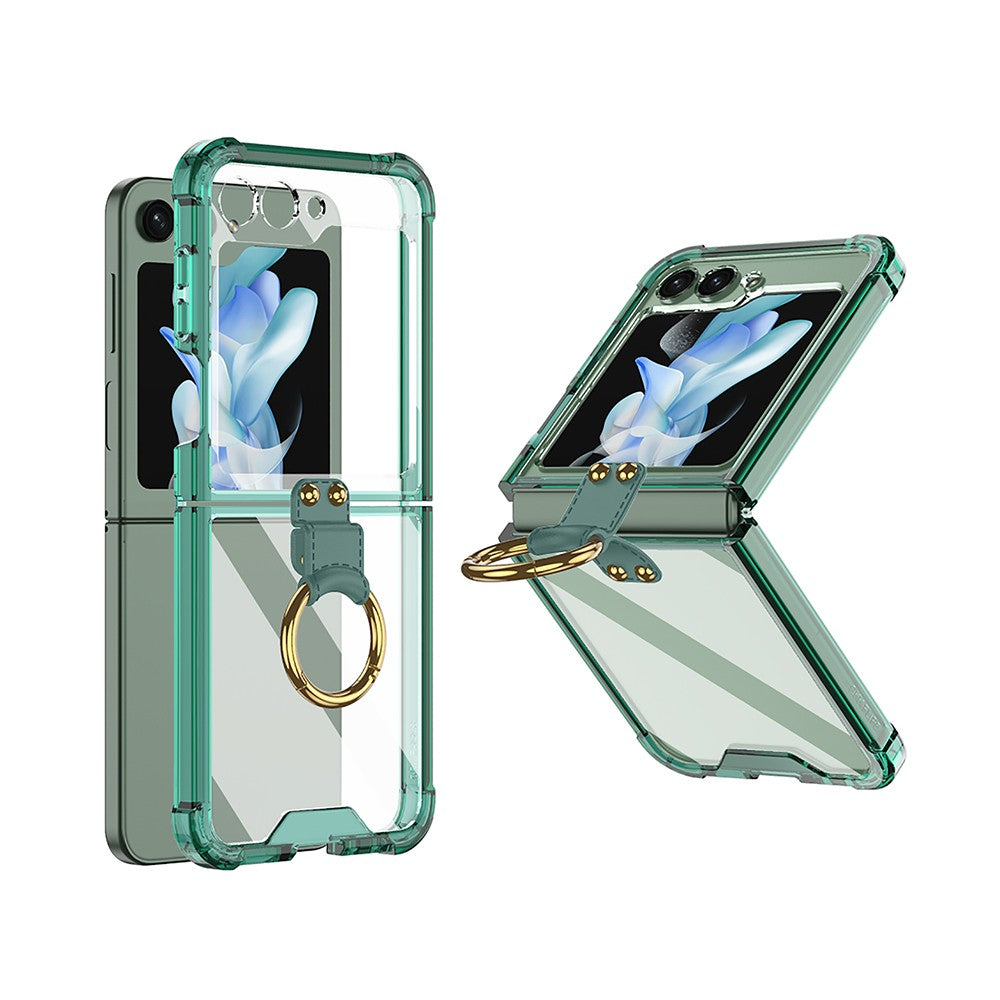 For Samsung Galaxy Z Flip5 5G Airbag Case Slim Clear Cover With Ring Stand Green