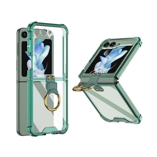 For Samsung Galaxy Z Flip5 5G Airbag Case Slim Clear Cover With Ring Stand Green