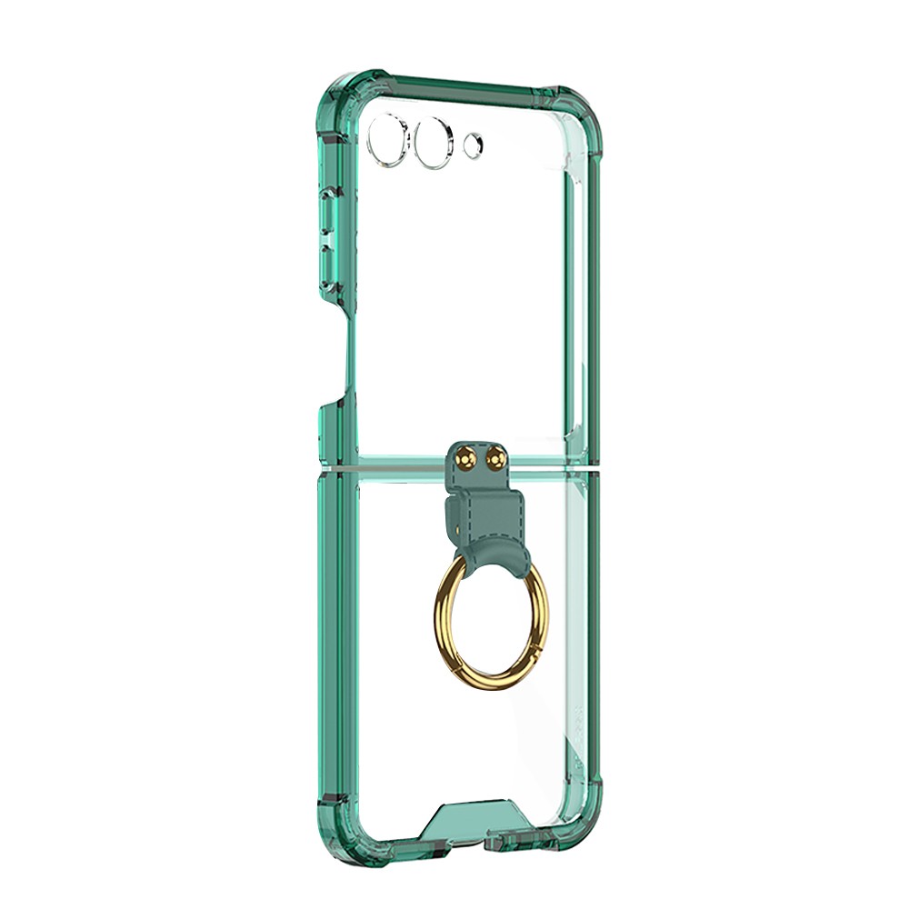 For Samsung Galaxy Z Flip5 5G Airbag Case Slim Clear Cover With Ring Stand Green