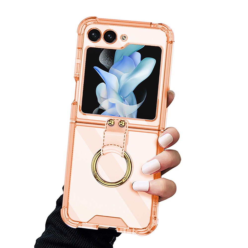 For Samsung Galaxy Z Flip5 5G Airbag Case Slim Clear Cover With Ring Stand Orange
