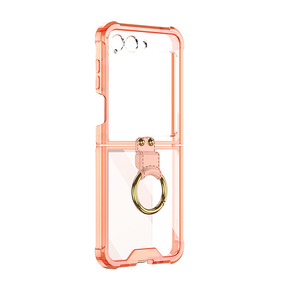 For Samsung Galaxy Z Flip5 5G Airbag Case Slim Clear Cover With Ring Stand Orange