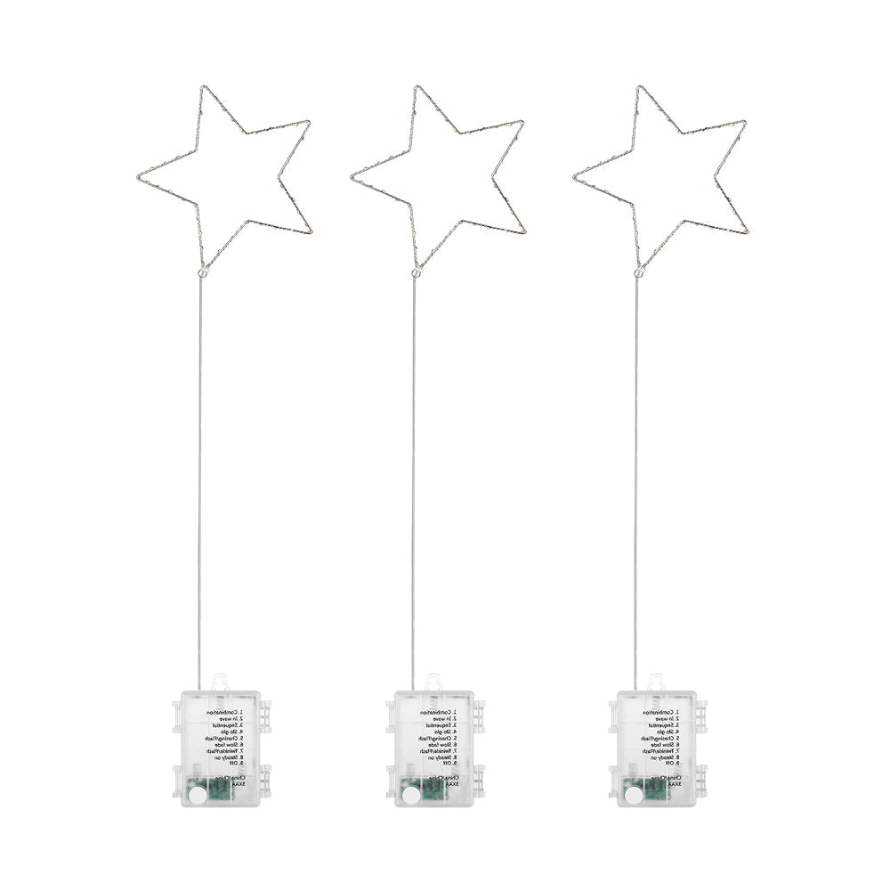 3pcs Christmas Window Star Lights Battery Operated LED Star Light Fairy Light Xmas Decor Warm White