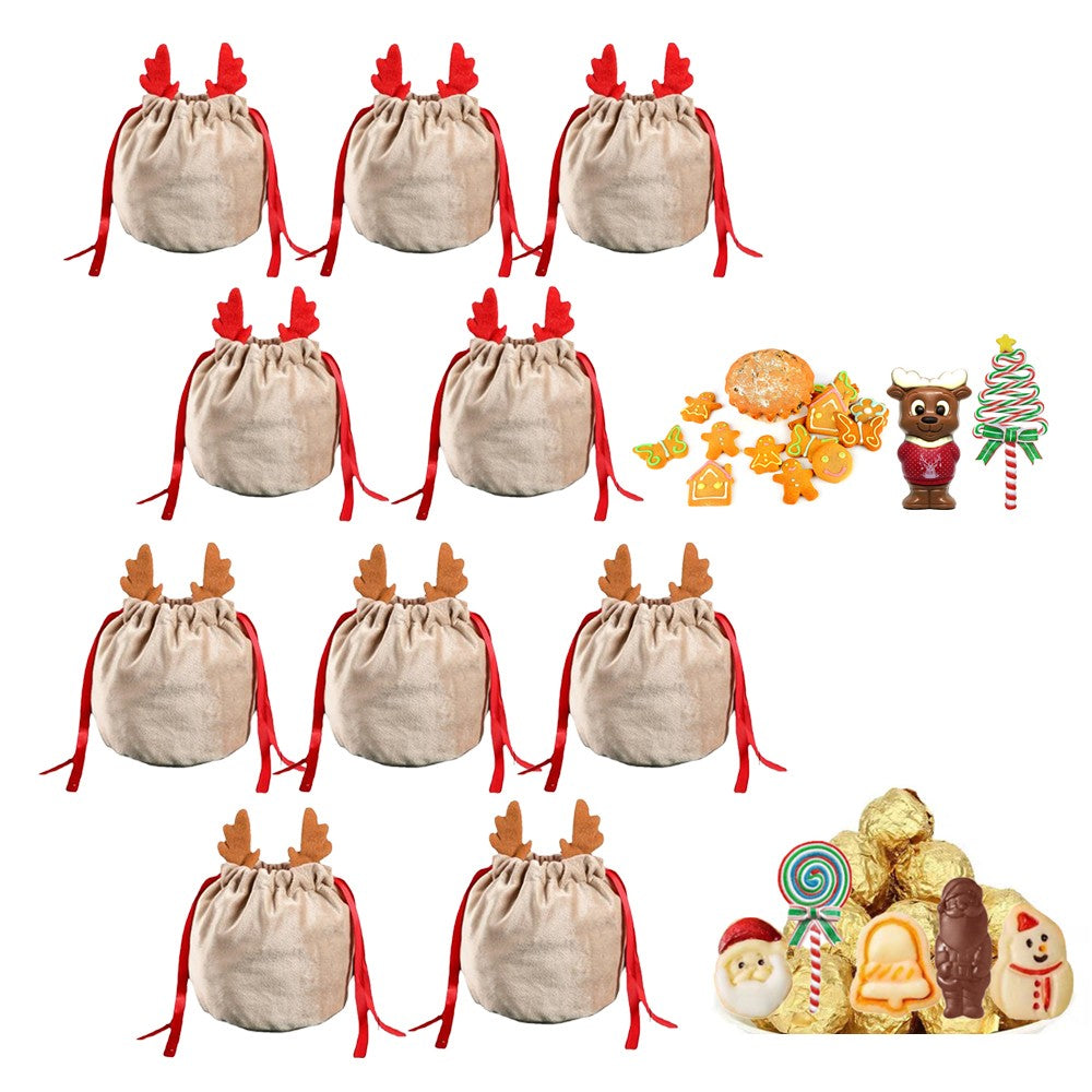 10Pcs Christmas Gift Bags Candy Snack Bags Xmas Party Wrapping Drawstring Bags