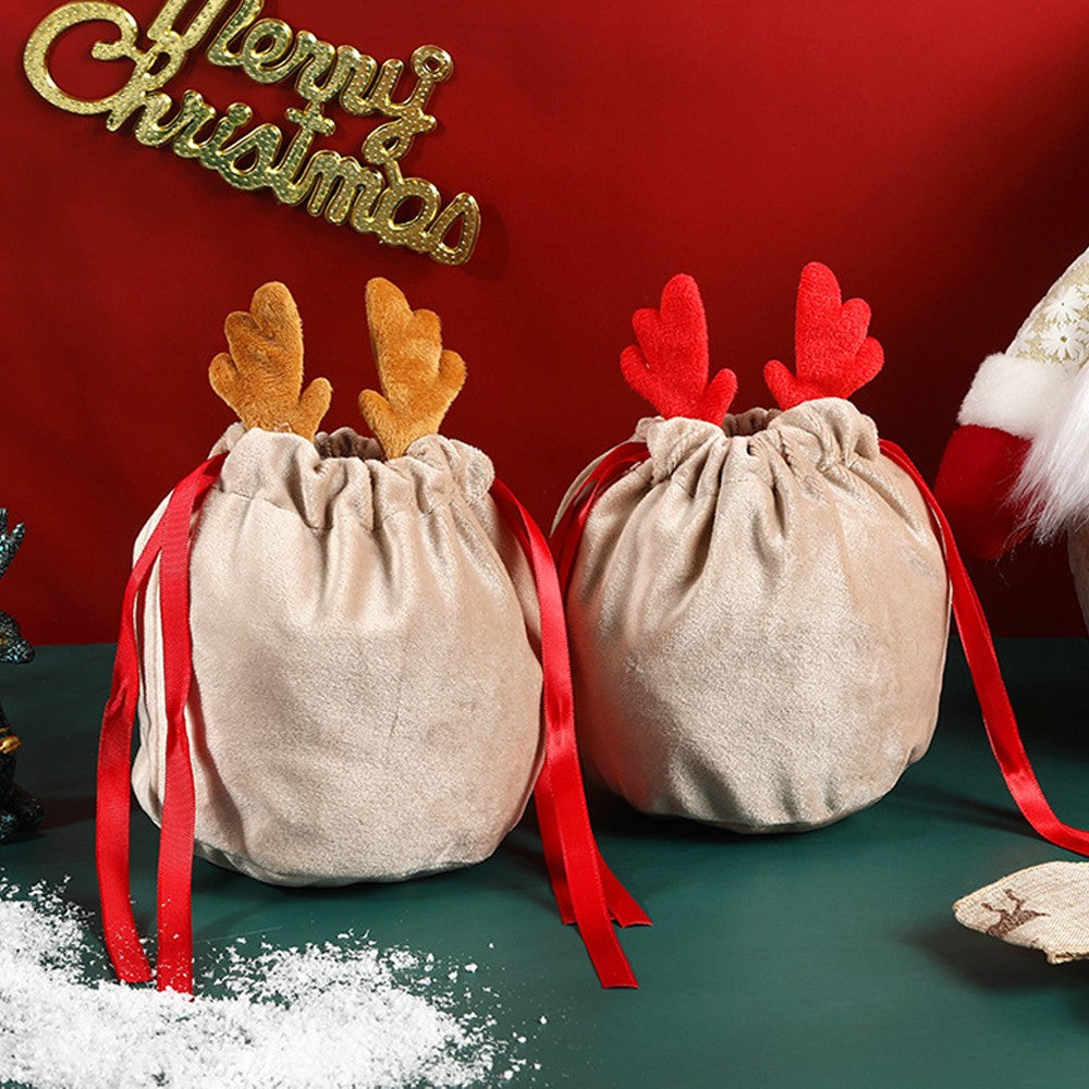 10Pcs Christmas Gift Bags Candy Snack Bags Xmas Party Wrapping Drawstring Bags