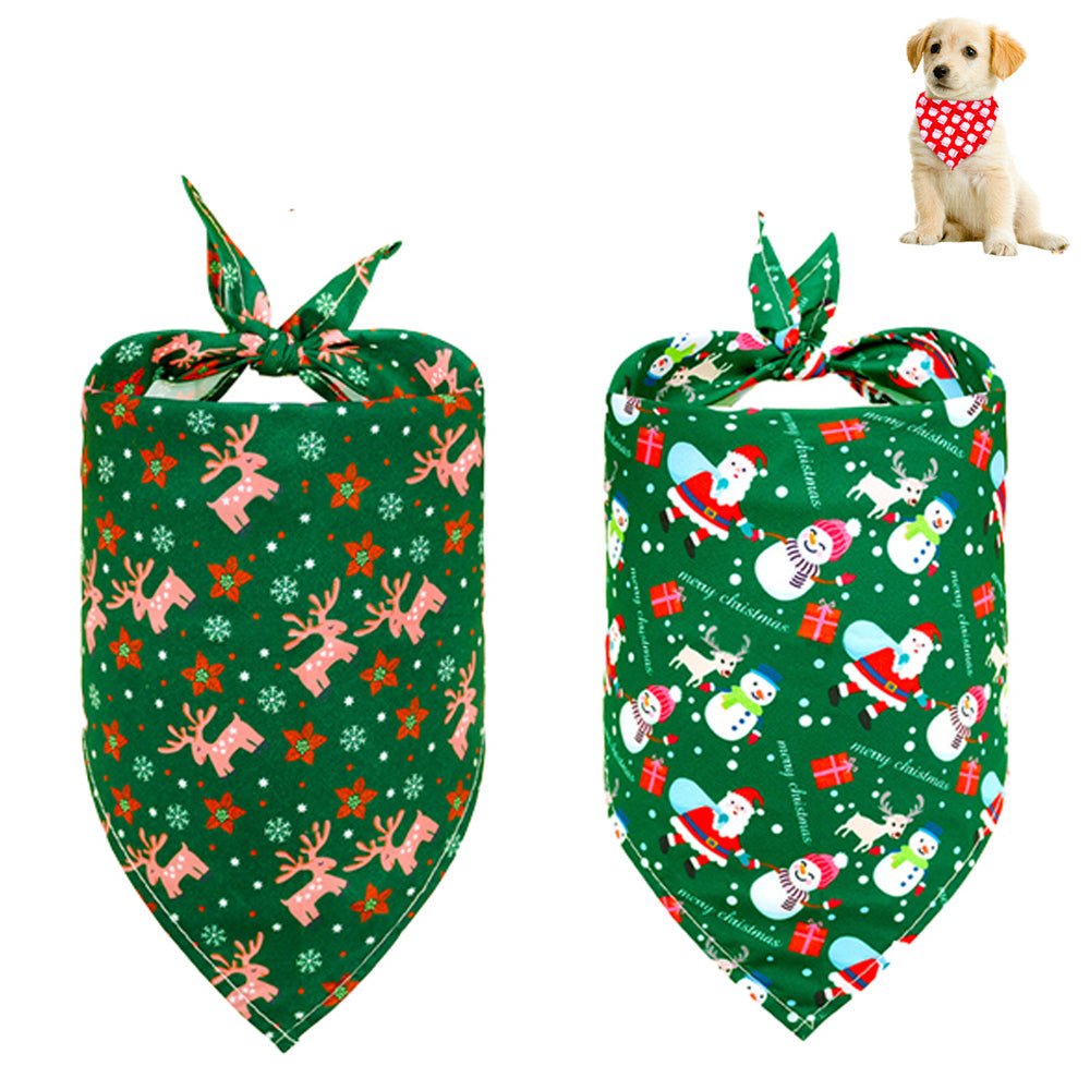 2pcs Dog Bandana Christmas Classic Triangle Scarf Pet Bibs Holiday Accessories Decoration for Cats Dogs-Style 1 and Style 2