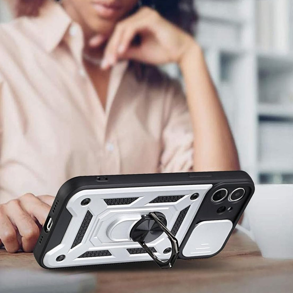 For iPhone 15 Series Stand Case Anti-Scratch Shockproof Protective Case Silver