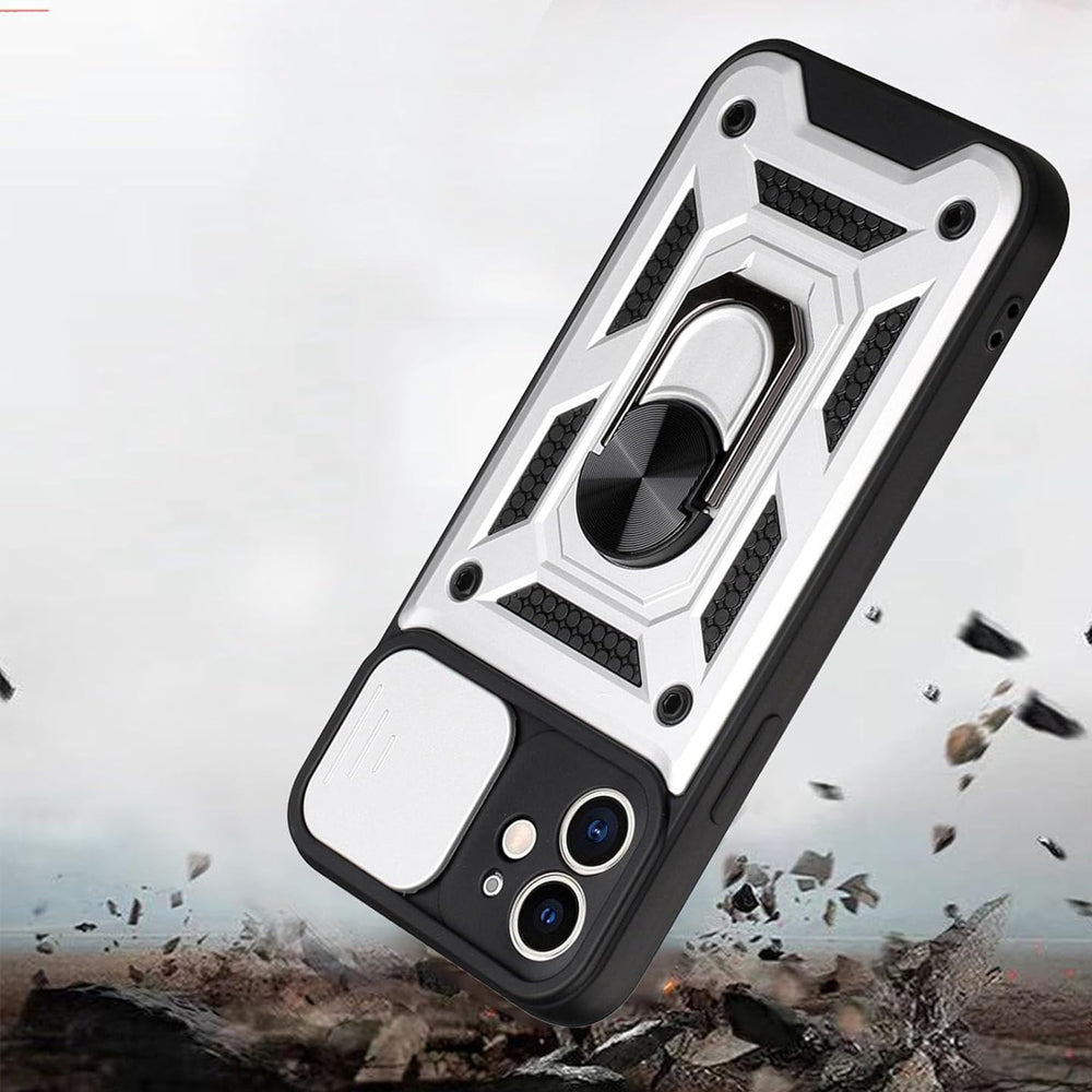 For iPhone 15 Series Stand Case Anti-Scratch Shockproof Protective Case Silver