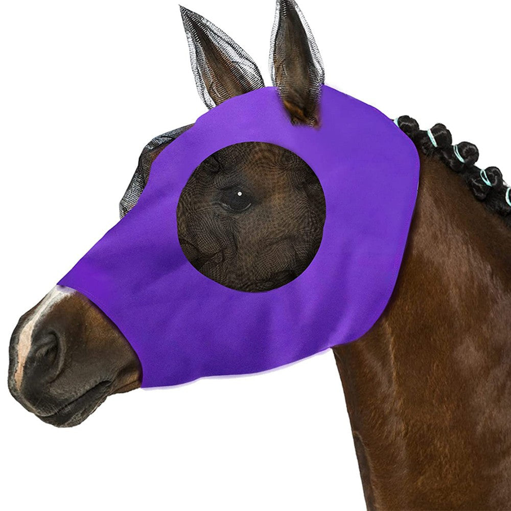 2Pcs Horse Fly Mask with Ears Cover - Black + Purple