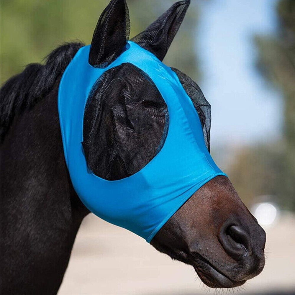 2Pcs Horse Fly Mask with Ears Cover - Blue + Rose Red