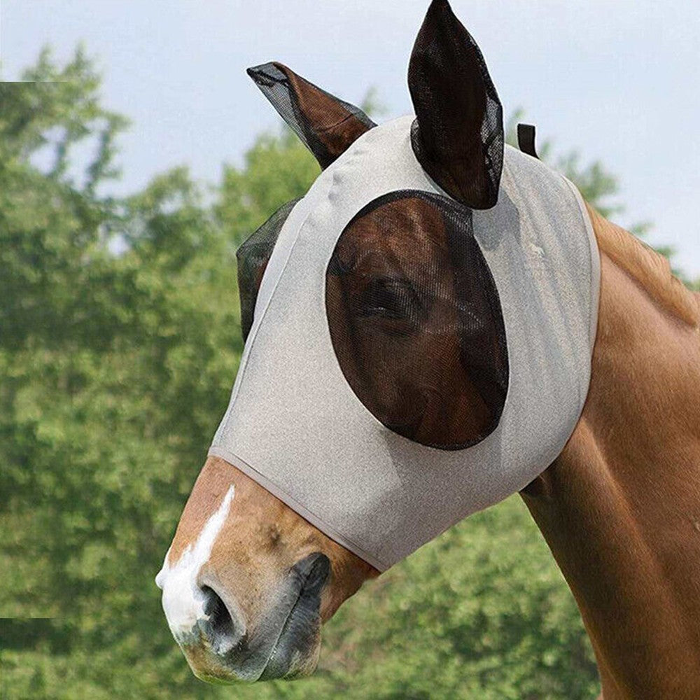 2Pcs Horse Fly Mask with Ears Cover - Black + Grey