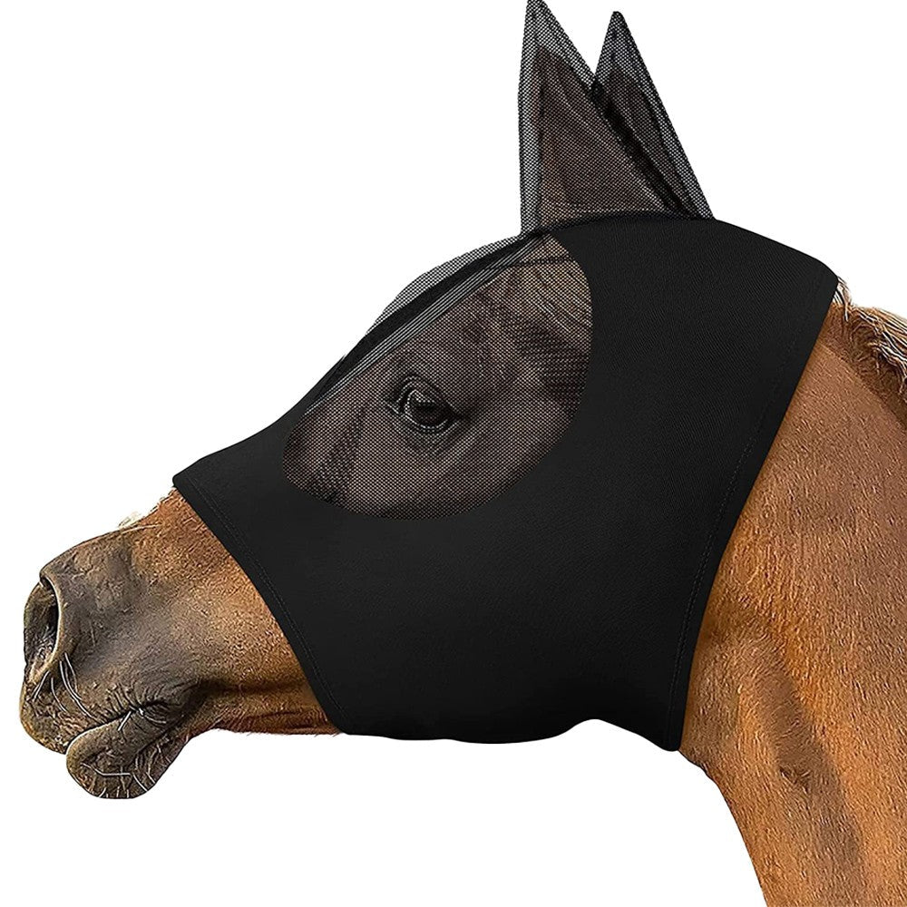 2Pcs Horse Fly Mask with Ears Cover - Black + Grey